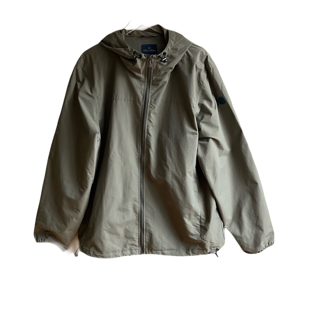 Brooks Brothers Water Repellent Windbreaker Size Xxl Olive Green Hooded Jacket